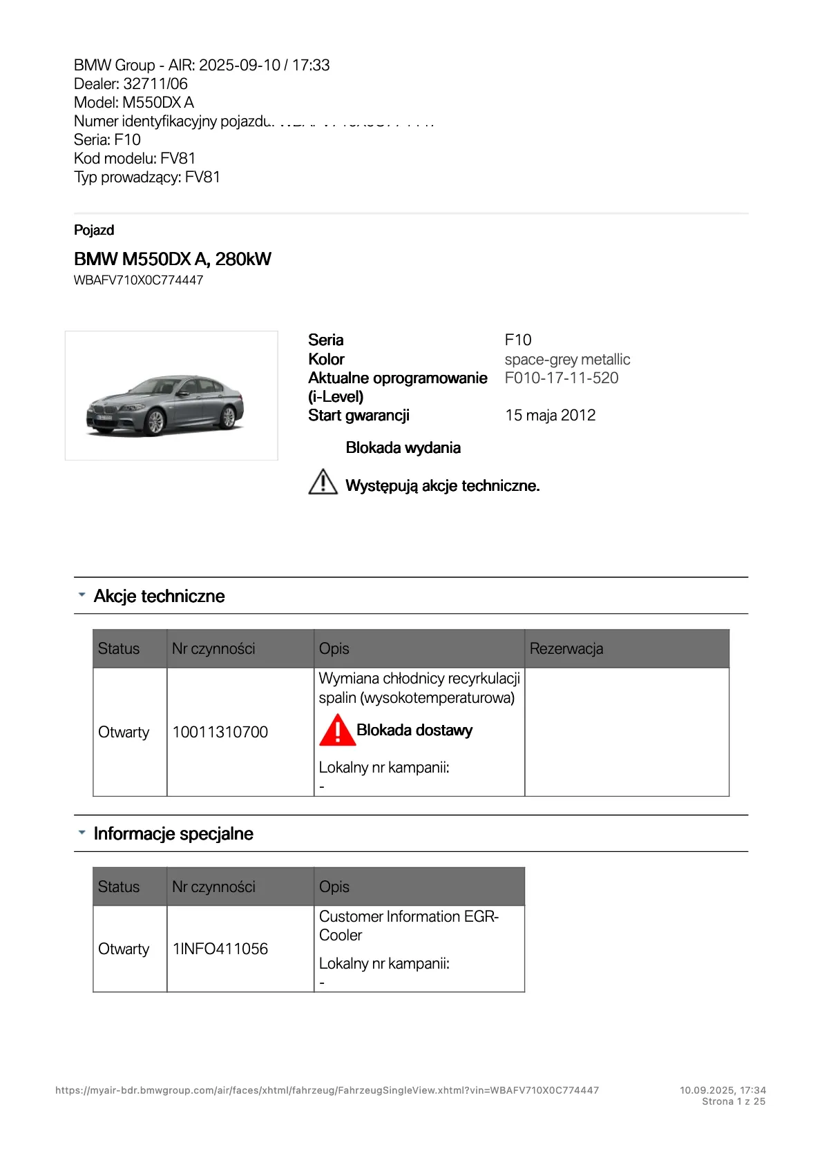 historia serwisowa Bmw ASO – pełne dane z przeglądów
