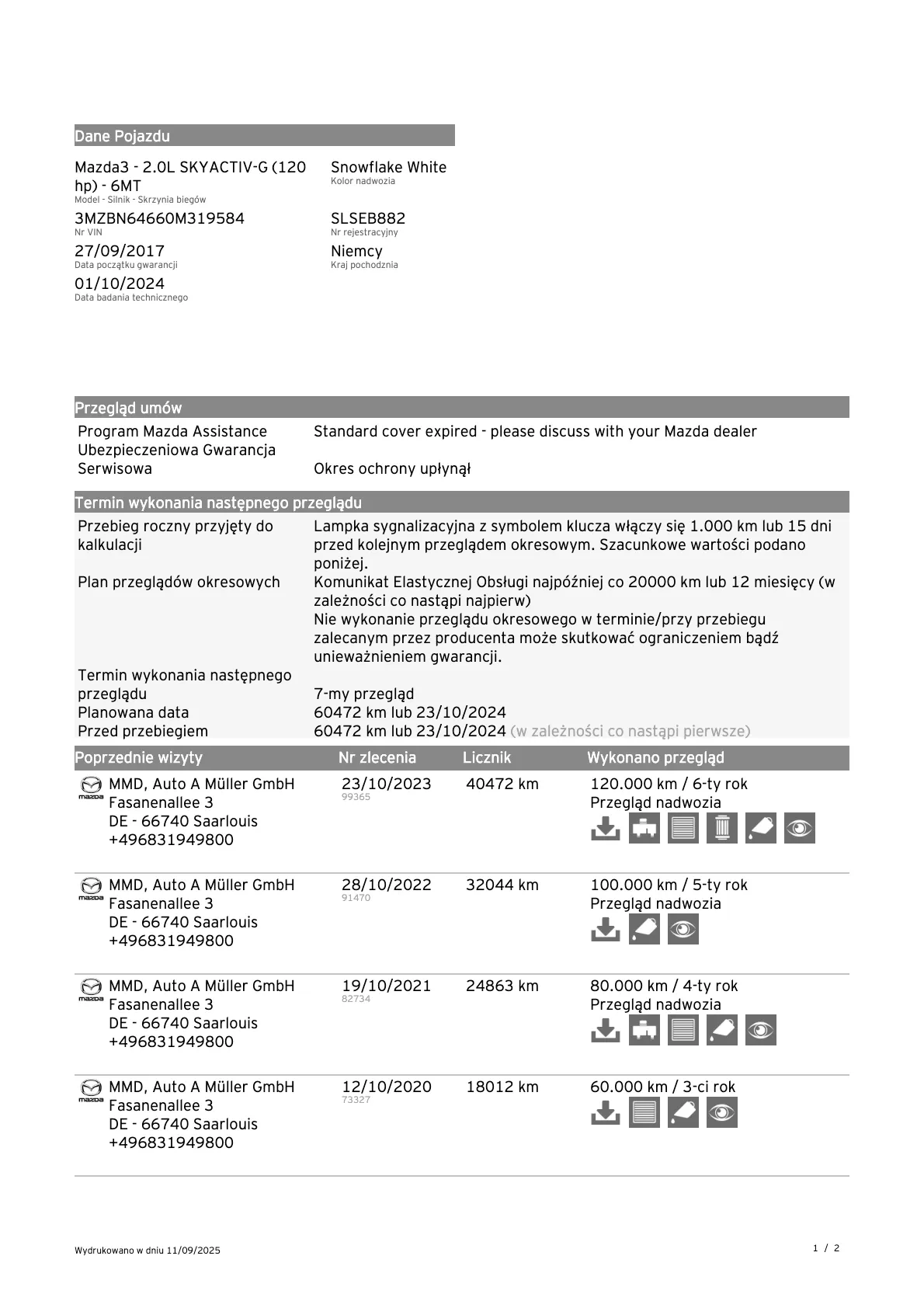 ASO Mazda – oficjalny raport historii serwisowej online