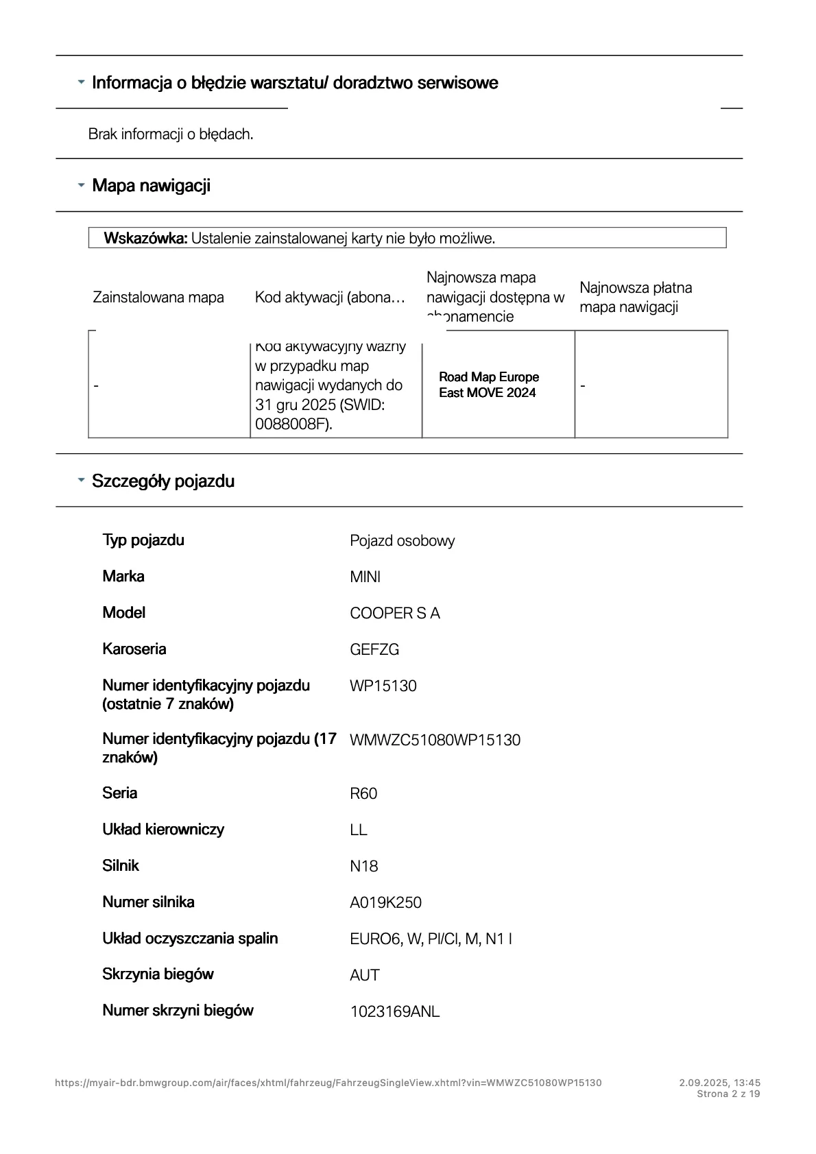raport ASO Mini – historia serwisowa po numerze VIN
